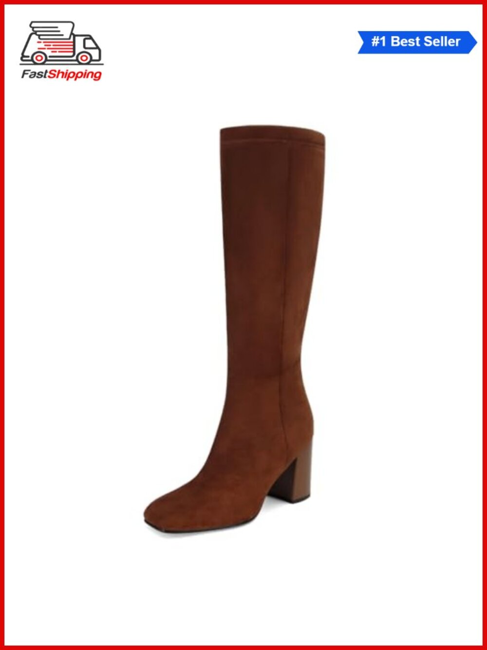 ✨SOVANYOU Women's Faux Leather Knee-High Boots Square Toe Chunky Heel Zip